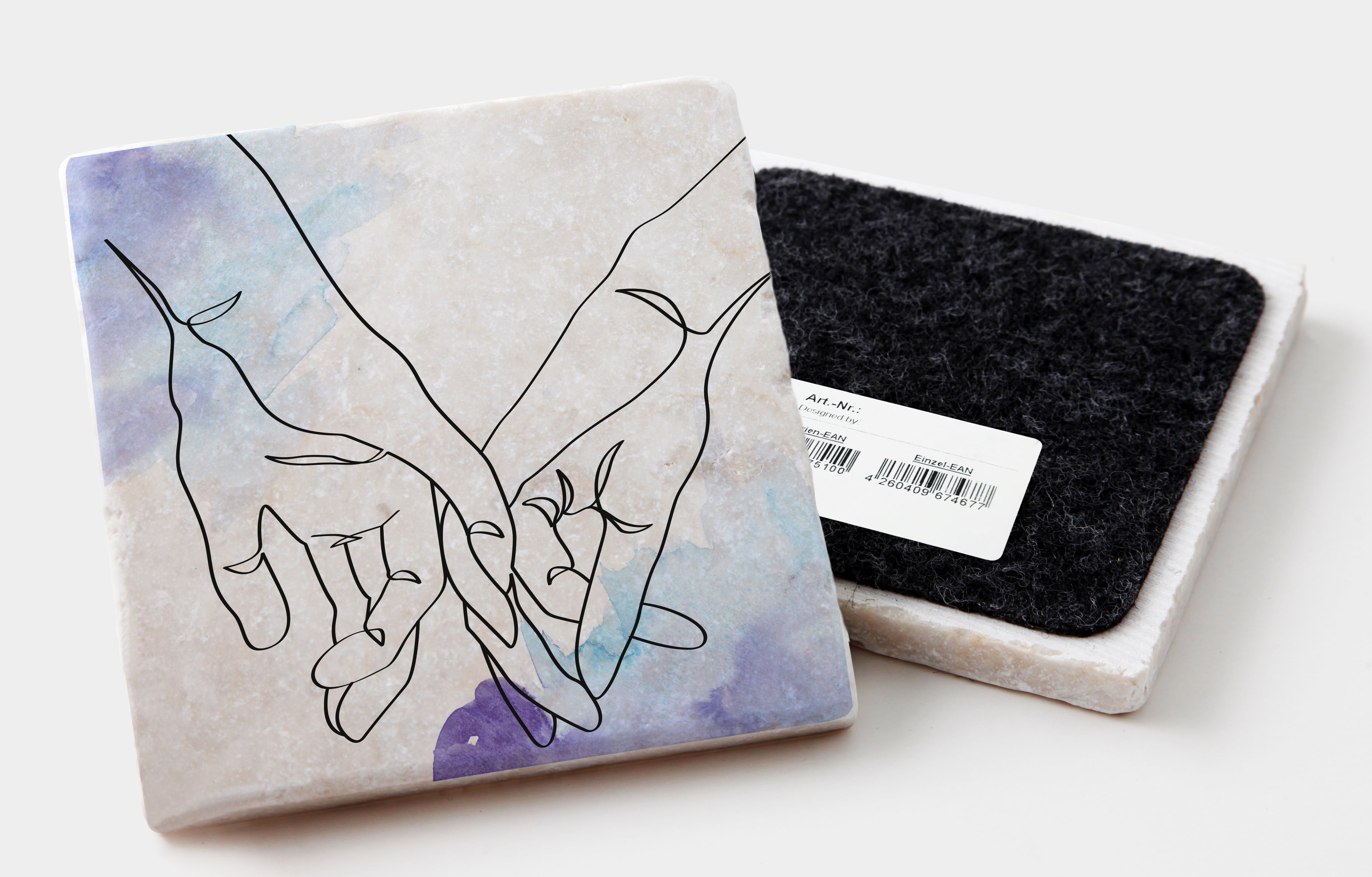 Marmoruntersetzer "One Line Hands"