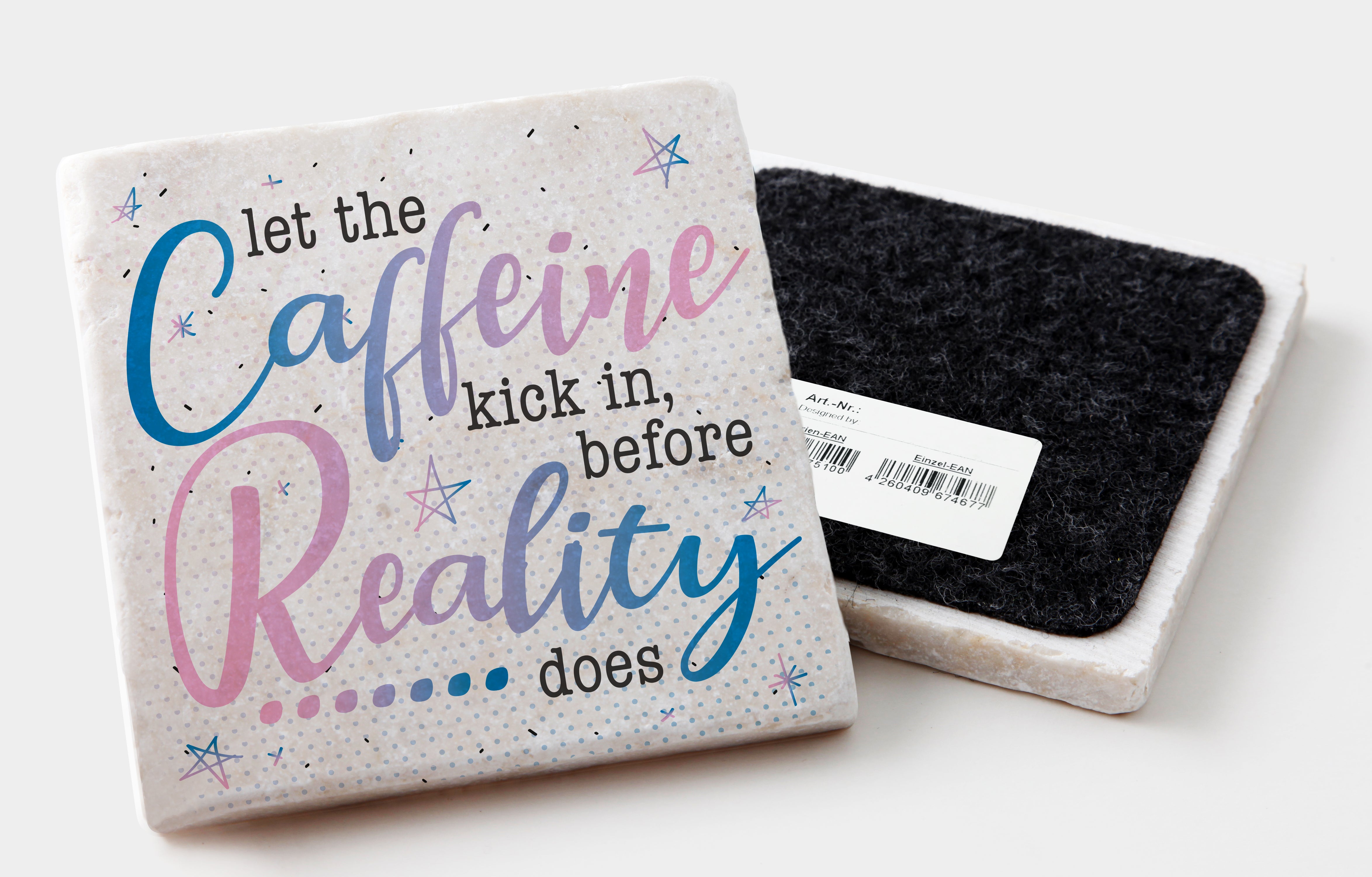 Untersetzer aus Marmor "Let the Caffeine kick in"