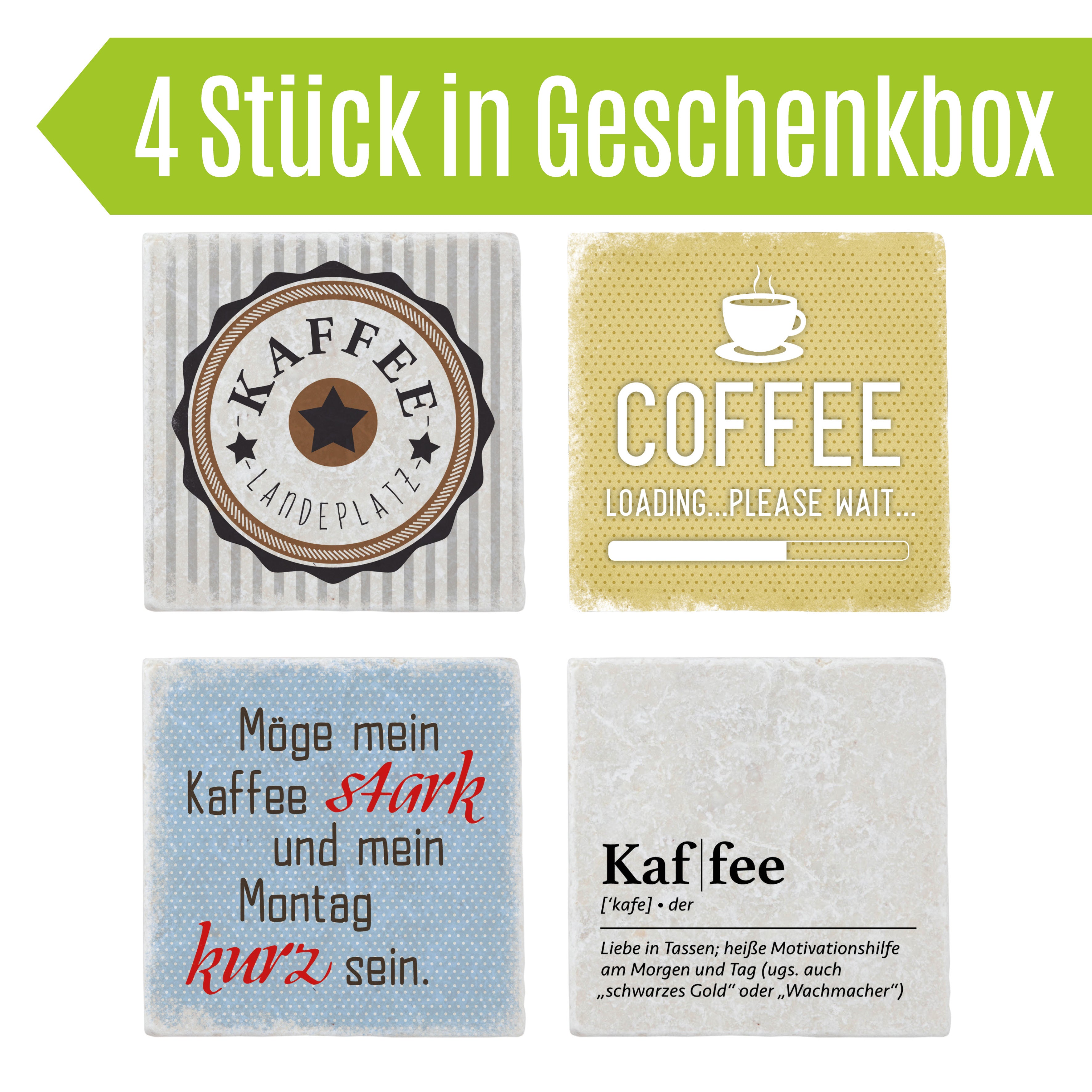 Untersetzer aus Marmor 4er Set "Kaffeepause"