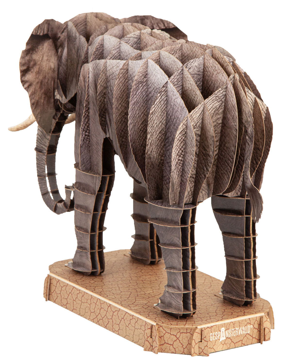 Elefant Steckfigur aus Karton, zum Basteln, Spielzeug für Kinder, Tiersteckfigur aus Karton, Afrika, Savanne, Afrikanische Elefanten, Asiatische Elefanten, Puzzle und Rätselspiele, Dekoidee, Bastelideen für Kinder, steht auf Wohnzimmertisch, Kinderzimmer, Spielzimmer