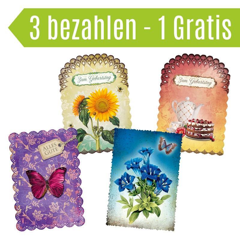 Glückwunschkarte Romantique 4er Set "Geburtstag" - Gespänsterwald