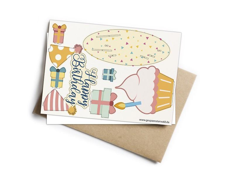 Pop-Up Karte 3D Glückwunschkarte "Happy Birthday"- Bastelkarte zum verschenken - Gespänsterwald