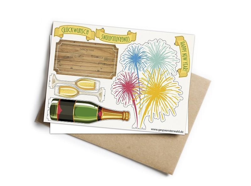 Pop-Up Karte 3D Glückwunschkarte "Glückwunsch" "congratulations" "happy new year"- Bastelkarte zum verschenken - Gespänsterwald