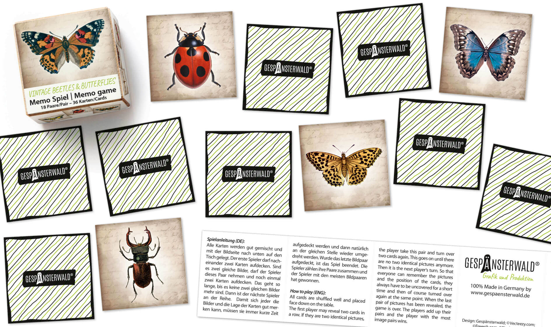 Memo-Spiel "Vintage Beetles & Butterflys"