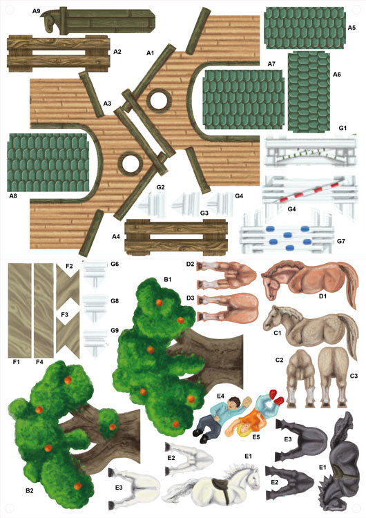 DIY Bastelset Pferderanch Einzelteile auf Druckbogen Gespaensterwald