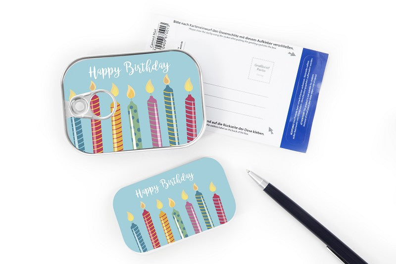 Dosenpost "Happy Birthday" Kerzen