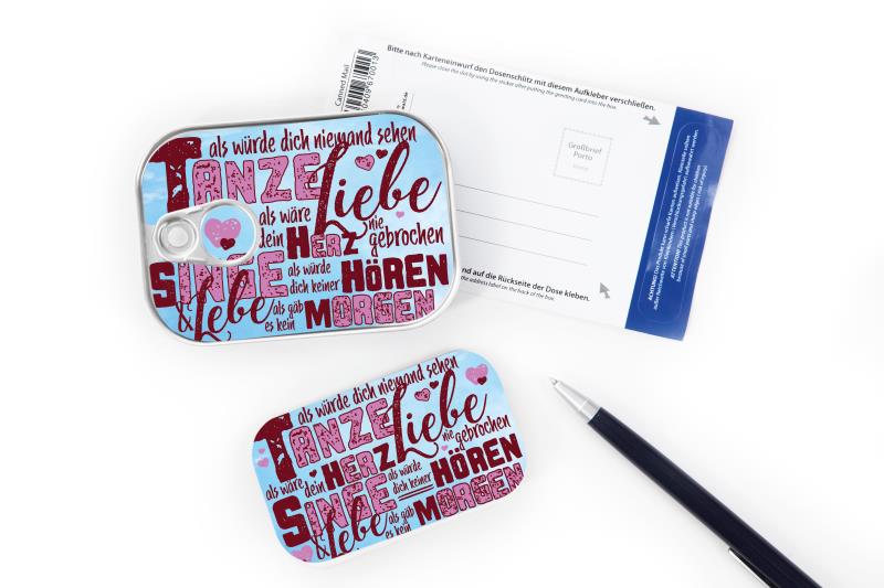 Dosenpost "tanze, liebe, singe"