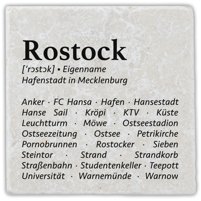 Marmoruntersetzer Rostock Lautschrift