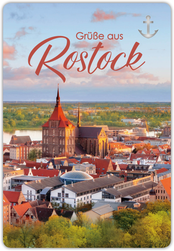 Postkarte unser Finne Rostock Stadtansicht von oben