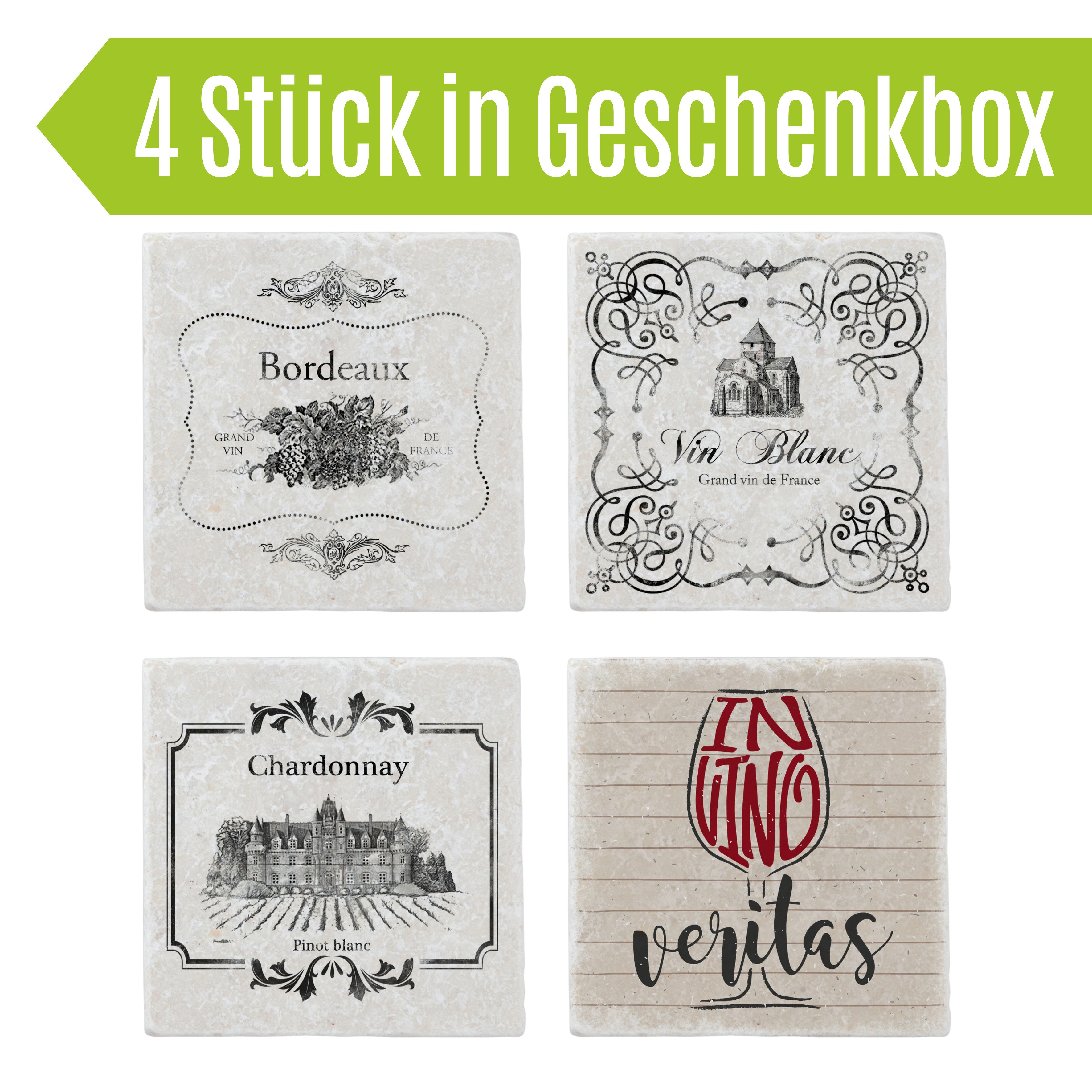 Untersetzer aus Marmor 4er Set "Glas of Wine"