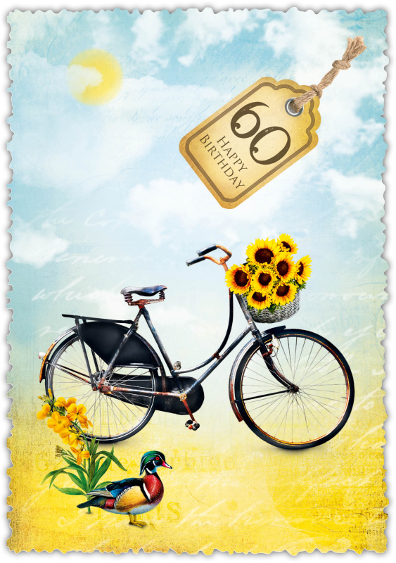 Grußkarte Romantique Fahrrad "60"