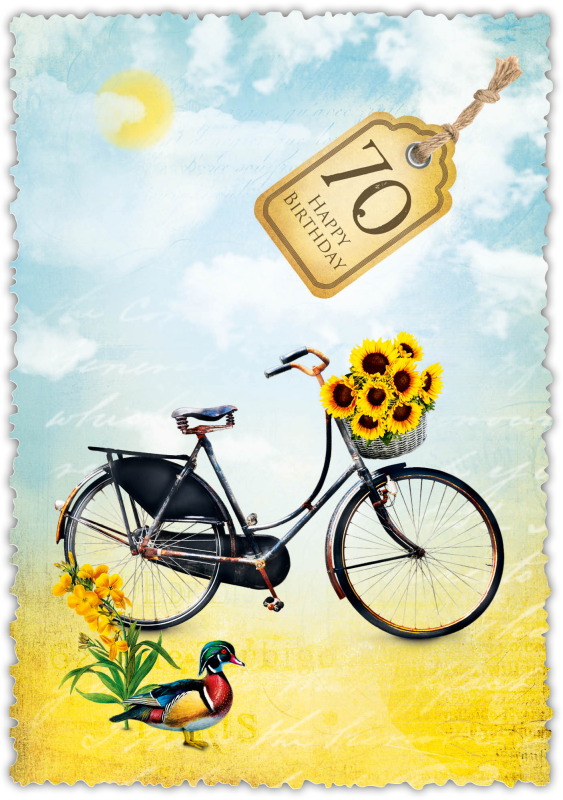 Grußkarte Romantique Fahrrad "70"