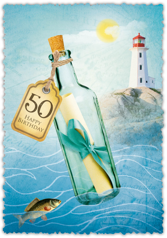 Grußkarte Romantique Flasche"50"