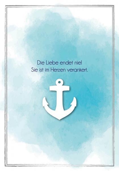 Trauerkarte Anteilnahme "Die Liebe endet nie! Sie ist im Herzen verankert." - Gespänsterwald